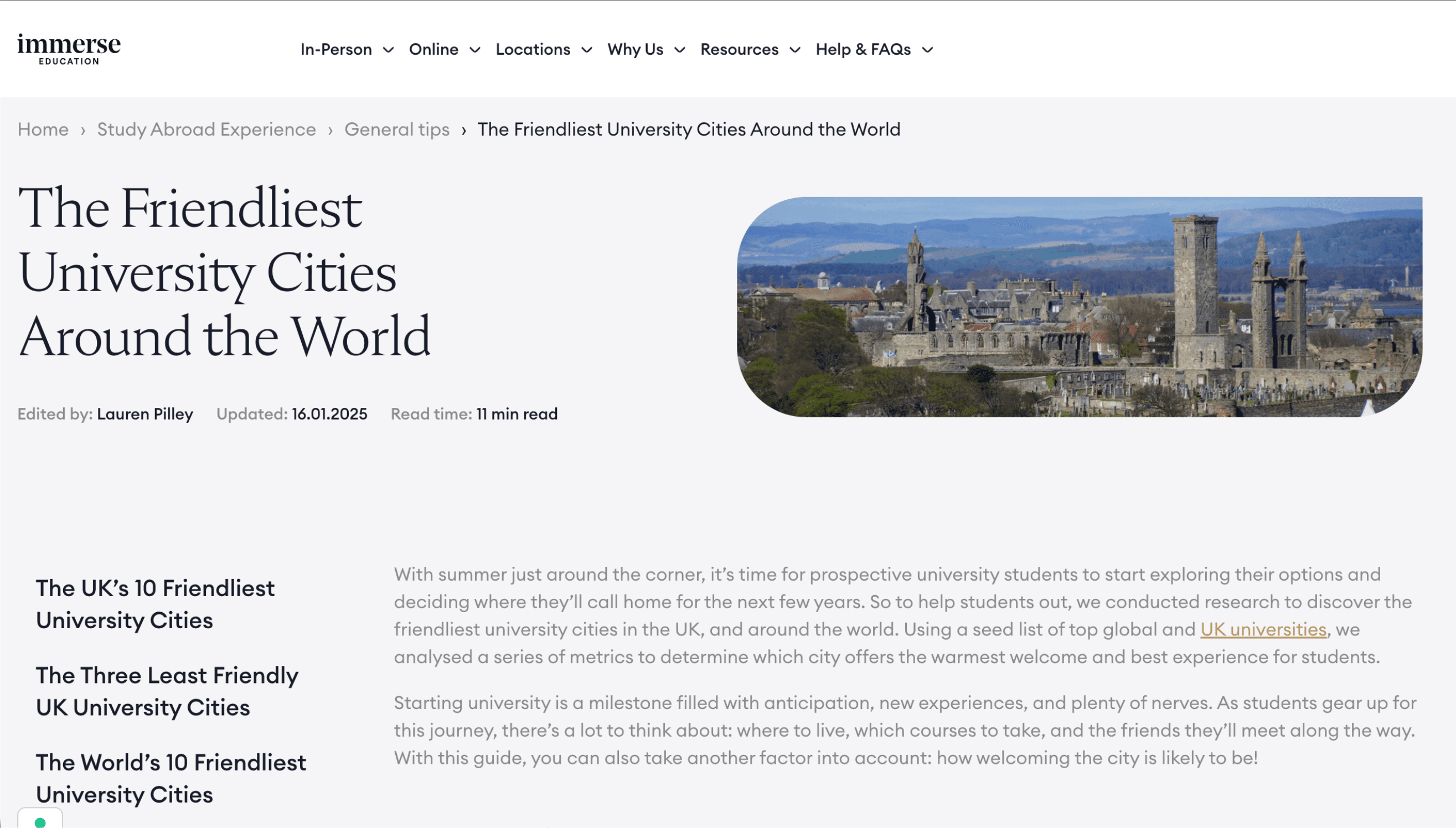 Friendliest University Cities